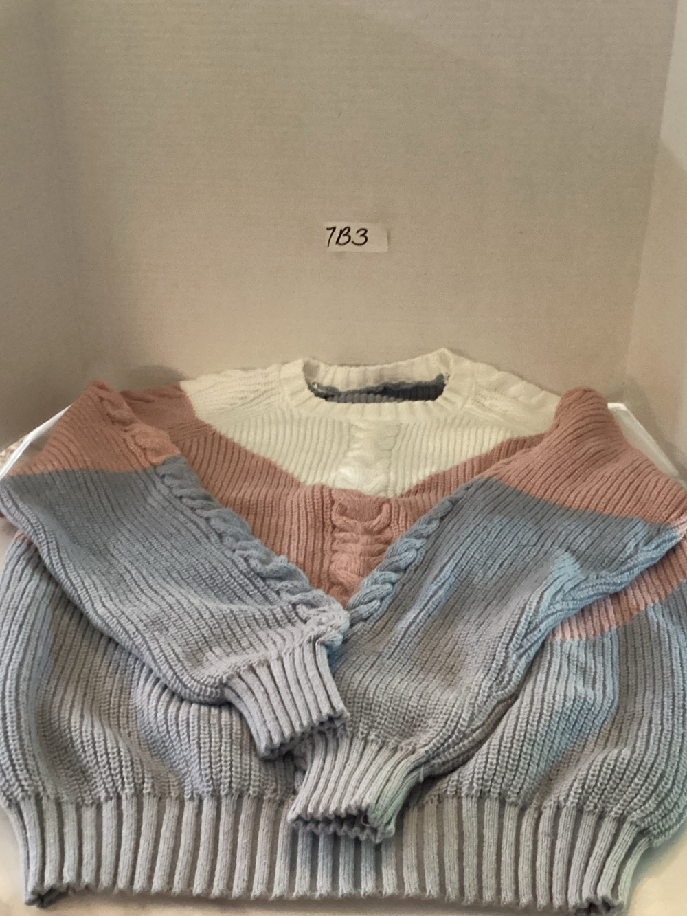 SHEIN Colorblock Cable Knit Sweater - Cream, Dusty Pink & Light Blue - Picture 1 of 4